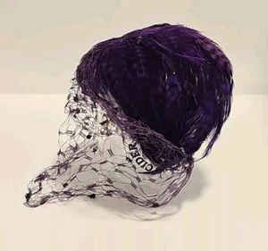 Extra Nice! Vintage Hat Full feather purple pink cloche bucket turban 1950's - Picture 1 of 13