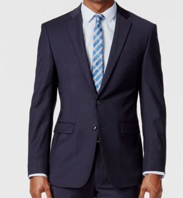 $450 Calvin Klein Para hombres Azul Lana Sólida X Calce Ajustado Abrigo Deportivo Traje Chaqueta 44S Foto 1 de 3