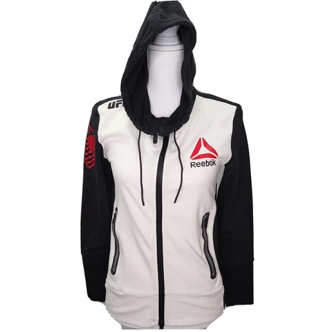 Reebok Size XS UFC Ronda Rousey USA Walkout White & Black Hoodie Womens Full Zip Cover