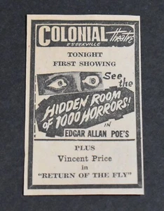 1963 Print Ad Colonial Theatre Hidden Room of 1000 Horrors Vincent Price art - Picture 1 of 1