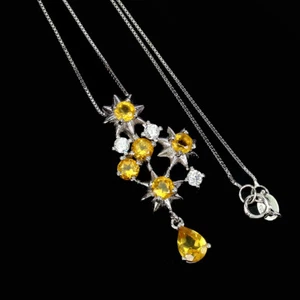 Collar De Plata 925 Con Citrino Natural En Forma De Pera 7x5mm - Imagen 1 de 9