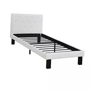 Benjara Faux Leather Upholstered Twin Bed With Tufted Headboard, White  - Picture 1 of 7
