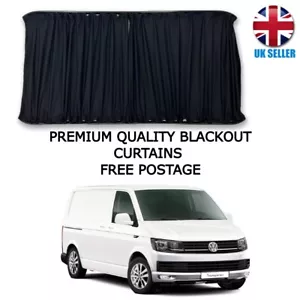 FOR VW T6 T5 TRANSPORTER BLACKOUT FABRIC SLIDE DOOR WINDOW CURTAIN BLACK - Picture 1 of 6