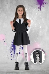 Wednesday Series-Inspired Girls' Tights: Soft, Opaque, Matte Microfiber, 3D Tech - Picture 1 of 3