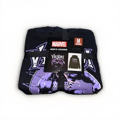 Venom Mens Long Sleeve Black Hoodie Size Medium Marvel Superhero Purple Print - Image 1 of 4