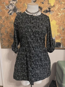 Ritva Falla Medium Black White Dots Short Dress Long Tunic Hidden Drawstring - Picture 1 of 9