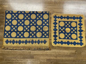 Fieldcrest Harvest Gold / Blue Hand Towel Washcloth Set, Vintage Never Used - Picture 1 of 6
