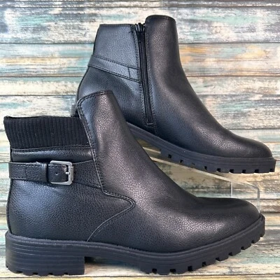 Bota Baretraps Talla 9.5 Negra Tacón Bloque al Tobillo Combate Comodidad Cremallera Informal Foto 1 de 4