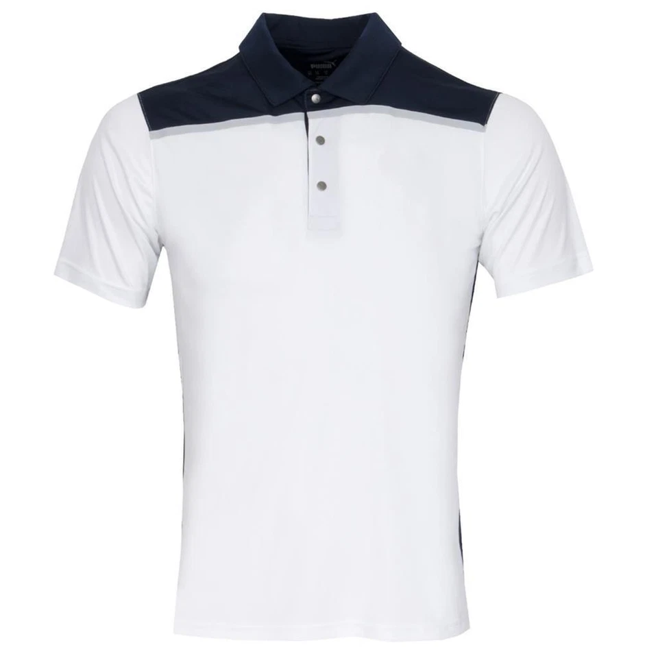 "NEW" PUMA MENS ROTATION BONDED COLOR BLOCK POLO-MEDIUM-WHITE/NAVY-#597508 07 - Image 1 of 1