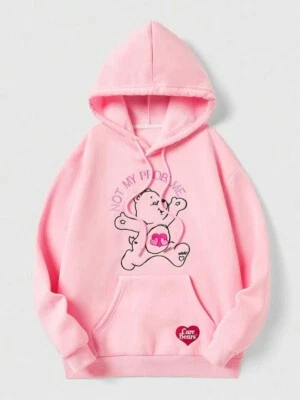 ROMWE x Care Bears Fleece Lined Kawaii Pink Hoodie- Not My Problem- Size Medium - Image 1 of 4