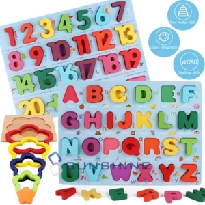 Kids Educational Learning Wooden Alphabet Number Puzzle Kids Boys Girls Xmas  - Picture 1 of 39