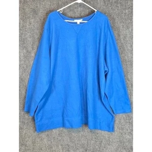 Woman Within Perfect Langarm blau Fleece Sweatshirt Pullover Größe 4X Freizeit - Bild 1 von 8
