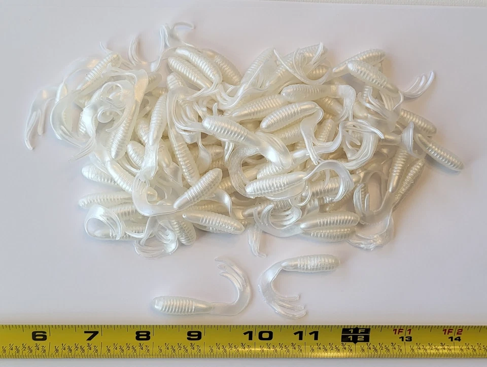 Triple Tail Tri-Tip Pearl White Color 2 inch 100 Pack Curl Tail Grubs - Image 1 of 2