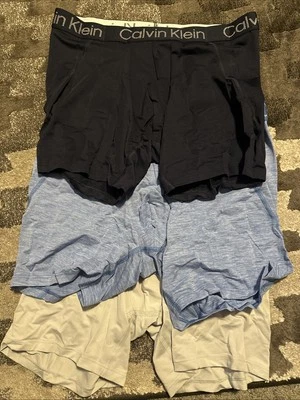 Calvin Klein Hombre Micro Malla Boxer 4 Vías Elastizado Paquete de 3 Azul Gris MEDIANO NUEVO Foto 1 de 3