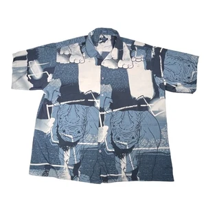 Koman Sport 3X Abstract Rhino Safari Short Sleeve Mens Shirt Stylish Y2K Vintage - Picture 1 of 7