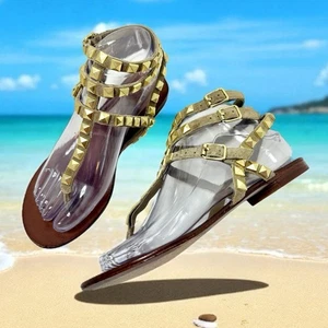 Vintage ASH Studded Gladiator Gold Leather Stappy Sandal Coachella Vibe US 6.5-7 - Picture 1 of 12