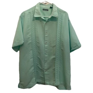 Cubavera Shirt Mens Extra Large Green Short Sleeve Button Up Polyester - Picture 1 of 6