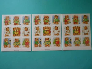 Vtg American Greetings Stickers CHRISTMAS TEDDY BEARS (3) Complete Sheets - Picture 1 of 1