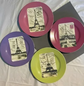 NEW Rosanna PARIS A LA MODE Eiffel Tower 8" Plates 4 Designs 4 Colors NIB - Picture 1 of 10