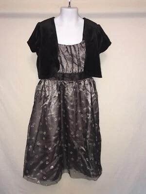 George girls black lace dress with jacket and silver flowers size 10.5 plus - Image 1 of 4