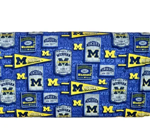 Michigan Wolverines ~ Logo Pattern College Cotton Fabric 1/4 Yard 9” X 44” - Picture 1 of 24