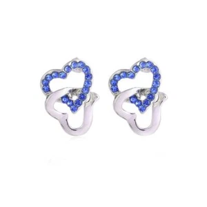 Pendientes de tachuelas de plata piedras azules oscuras corazón encadenado diamante damas joyería Reino Unido - Imagen 1 de 3