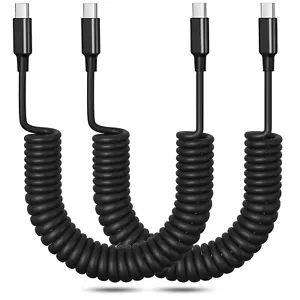 "USB a to USB C Coiled Cable, 2-Pack Car Charger Cord 60W Fast Charging 1-5FT Re - Picture 1 of 8