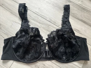 Victoria's Secret Black Lace Mesh Floral 44D Very Sexy Unlined Low Cut Demi Bra - Picture 1 of 10