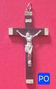 Superbe Grande Croix XIX ème En Argent & Ébène Avec Monogramme 91x43 mm de 1880 - Imagen 1 de 9