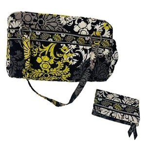 Vera Bradley Acolchado Mediano Bolso de Mano y Billetera Floral Negro Amarillo Blanco Gris - Imagen 1 de 12