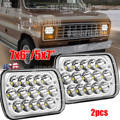 2x 7x6"5x7 LED Headlights Fit Ford E-150 Econoline Club Wagon E250 E350 1979-91 - Image 1 of 4
