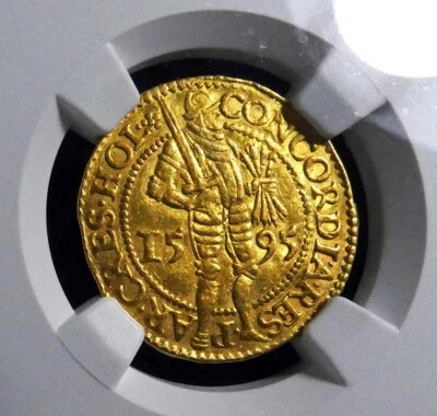 Ducado de oro de los Países Bajos 1595. Holanda como nueva. Fr-249. Certificado NGC AU 55. #2031 Foto 1 de 4