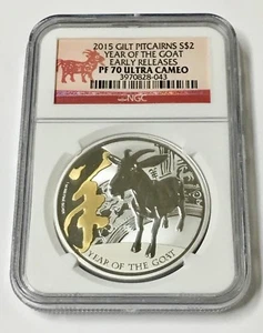 2015 $2 Gilt Pitcairn Year Of The Goat PF 70 Early Releases Ultra Cameo - Picture 1 of 2