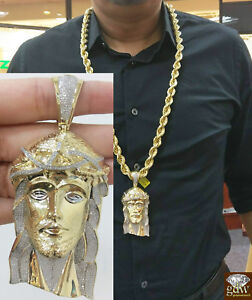 Real 10k  Rope Chain 15 mm with 1.81 Ct Diamond Jesus Head, Charm  Pendent.