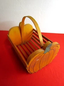 Pumpkin Wood Basket Thanksgiving Halloween Fall Decoration By Sawmill Critters - Picture 1 of 4