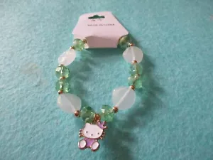 HELLO KITTY CHARM Bead Bracelet Light Green & WHITE Kids Accessory - Picture 1 of 4