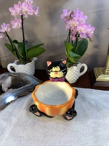 Vintage Ganz Halloween Black Cat Pumpkin Bowl Ceramic Dish+Matching Knife MINT - Picture 1 of 12