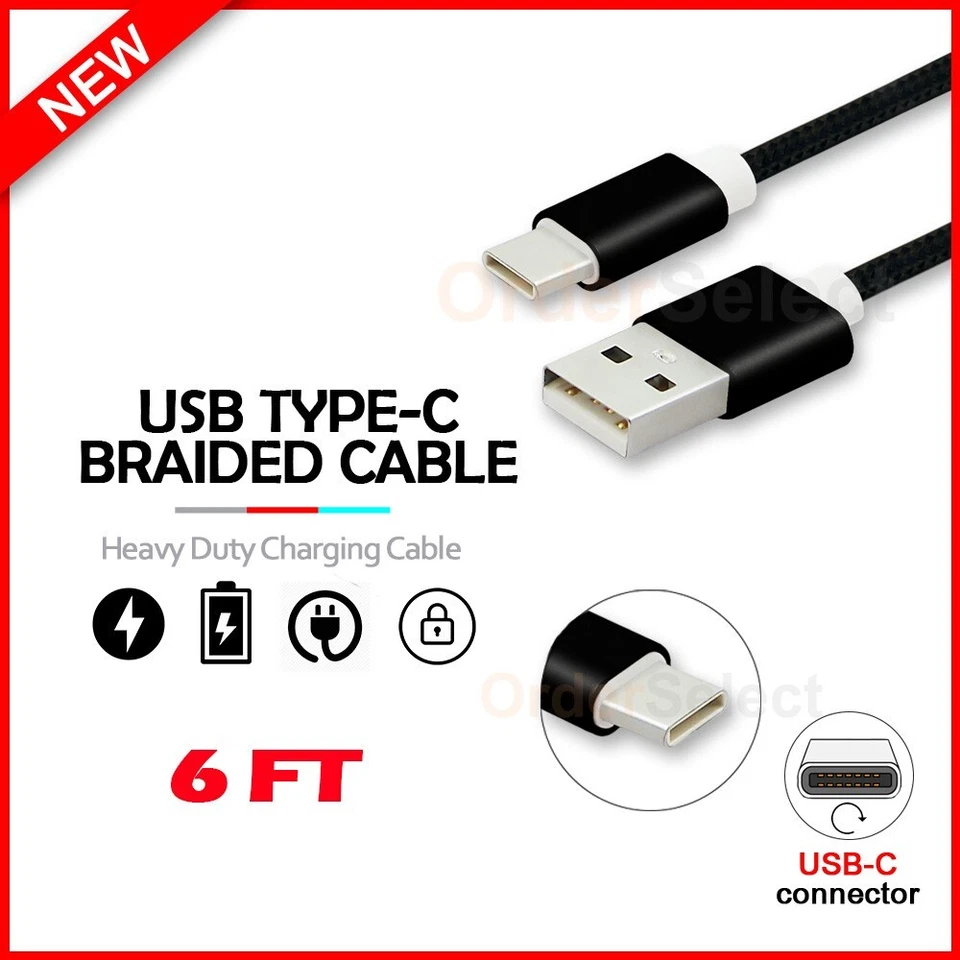 6FT USB Type-C Thick Charger Cable Cord for Phone Motorola Defy / Edge / Edge+ - Image 1 of 4