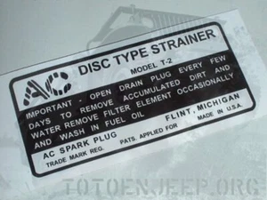 DECALCOMANIE POSE A L EAU FILTRE A ESSENCE STANDARD . jeep willys GPW us ww2 - Imagen 1 de 1