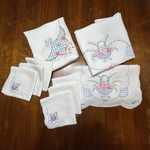 De colección 9 Piezas Manteles Bordados a Mano 2 Manteles 6 Servilletas Corredor A Juego - Imagen 1 de 19