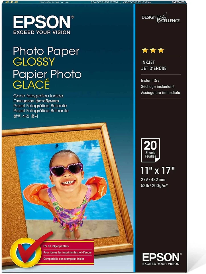 Epson S041156 Glossy Photo Paper, 52 lbs, Glossy, 11 x 17 (Pack of 20 Sheets) - Image 1 of 1