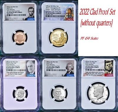 2022 US Mint 5 Coin Clad Proof SET Dime Cent Nickel $1 50c NGC PF69 ER - Image 1 of 4