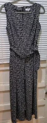 Mono para mujer Calvin Klein negro blanco estampado sin mangas cuello en V cinturón talla 8 Foto 1 de 4