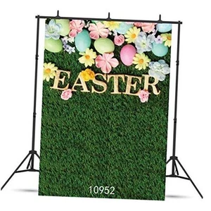 Happy Easter Photography Backdrops Natural Grass Green Flowers Photo Studio - Picture 1 of 7