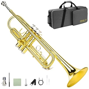 Fesley Bb Standard Trumpet Set Brass Trumpets for Beginner Student Brass Trum... - Picture 1 of 8