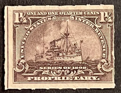 Travelstamps: 1898 US Proprietary Battleship stamp scott #rb25 1 1/4c Mint MNG - Image 1 of 4