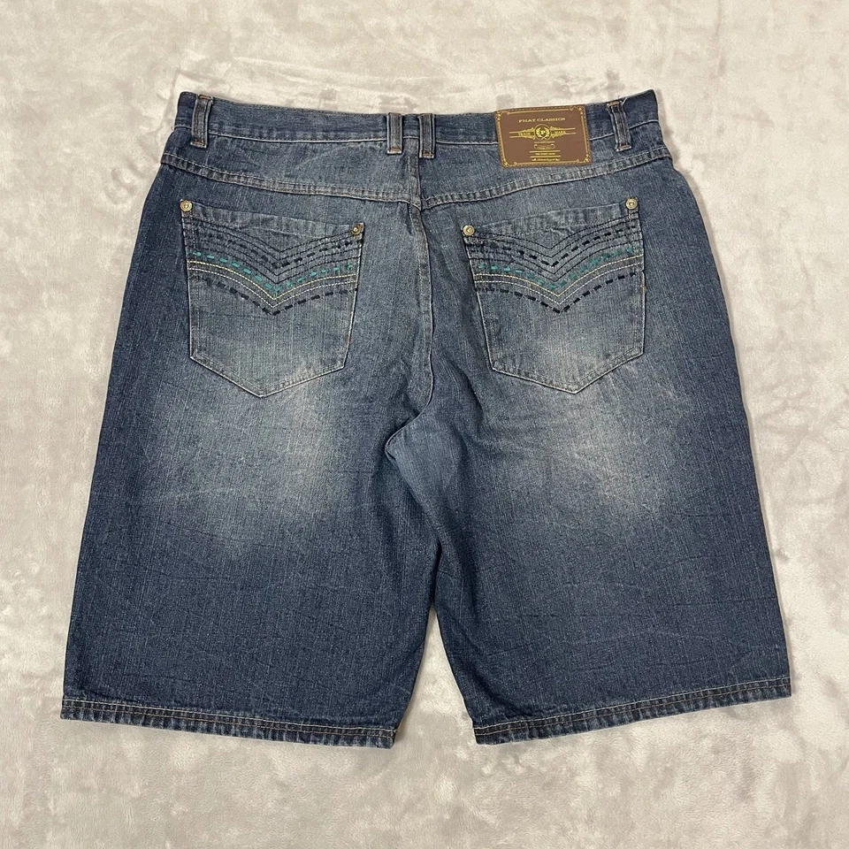 Pantalones cortos de jean holgados vintage Phat Farm para hombre talla 40x13 bordados Y2K ropa de calle Foto 1 de 4