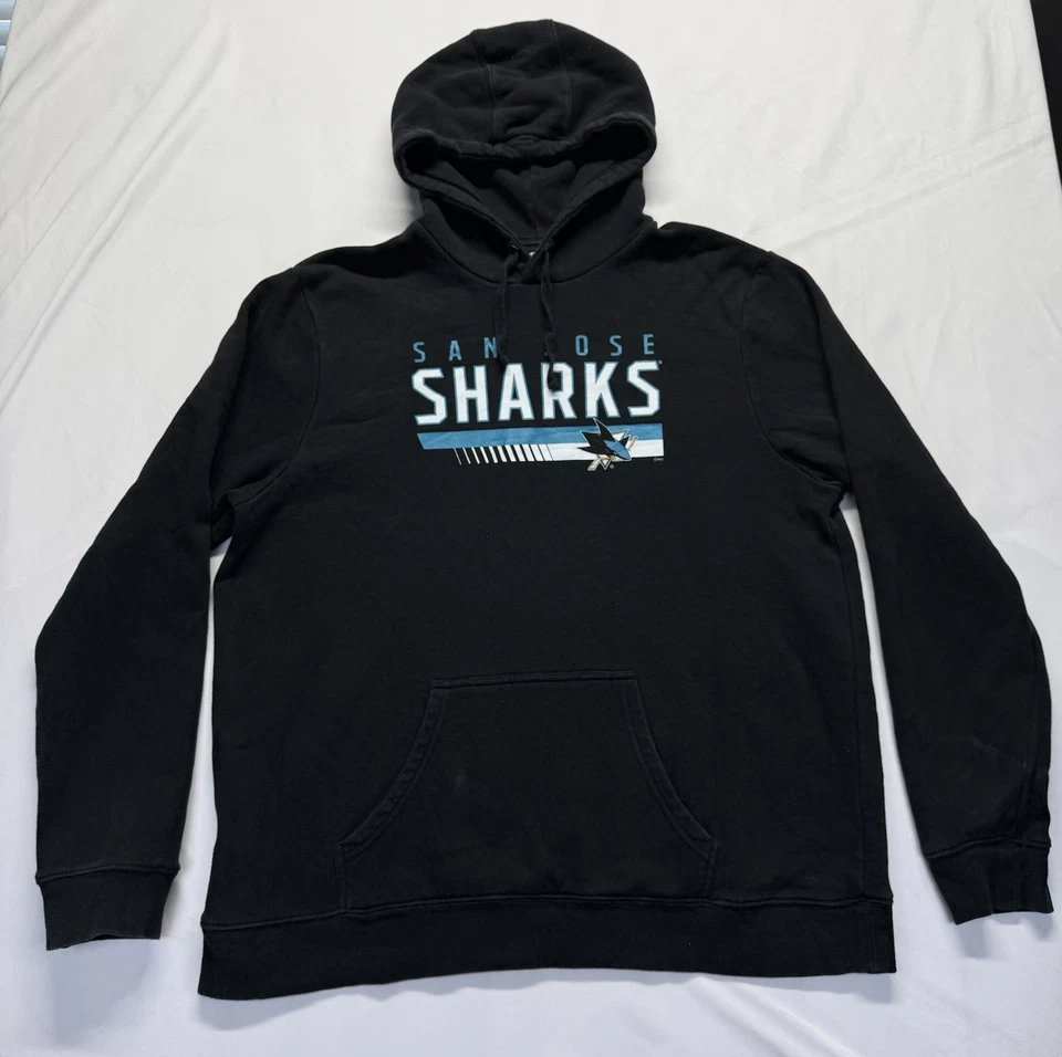 NHL 圣何塞鲨鱼曲棍球男式 XL 码黑色连帽衫套头图形 — 第 1/4 张图片