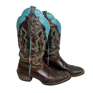 Ariat Embroidered Western Cowboy Boots Brown Blue Leather Women's 10B 10007852 - Picture 1 of 11