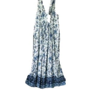 Maxi Vestido Lucky Brand Boho Azul y Blanco Floral Ditsy Talla Grande 3X ¡¡Nuevo!!! - Imagen 1 de 10